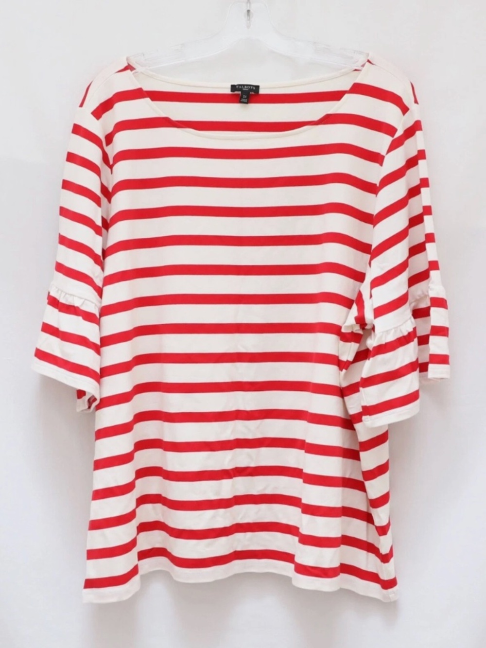 NWOT Talbots Striped Tee red white top 3X plus size new bell sleeve ruched